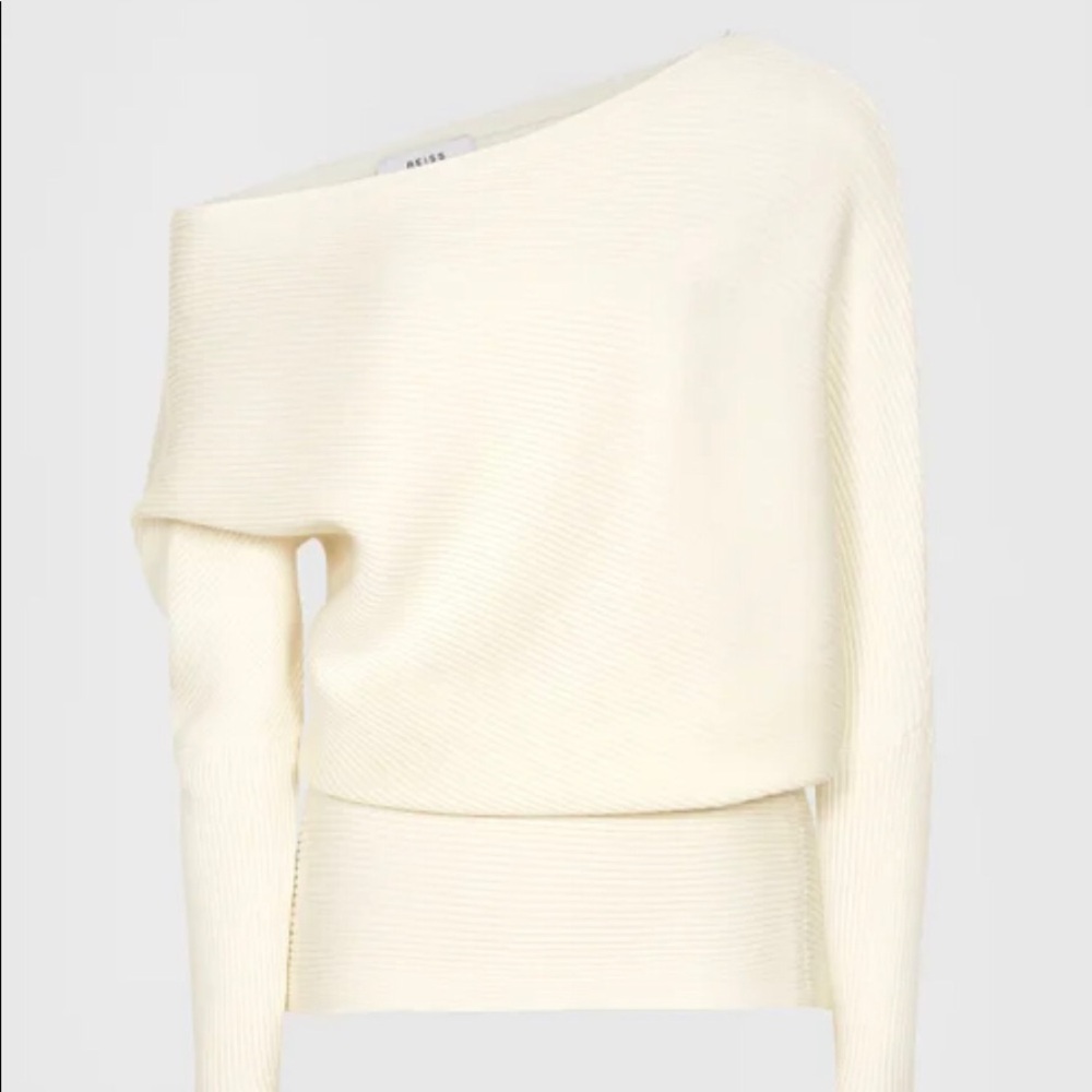 NWT Reiss Lorna Asymmetric knitted top, white, S